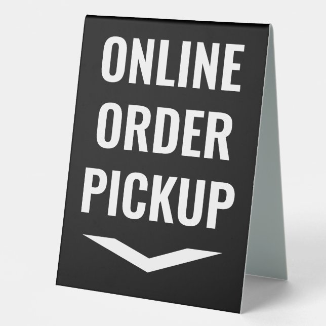 Online Order Pickup With Business Name Black Table Tent (Front)