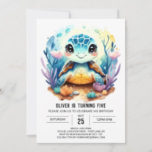 Online Pastel Aquatic Turtle Boy Birthday Invitation