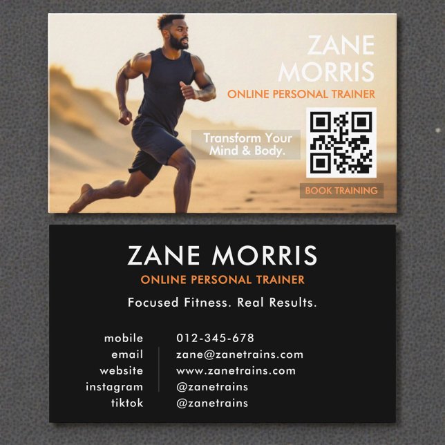 Online Personal Trainer Photo QR Code Business Card (Creator Uploaded)