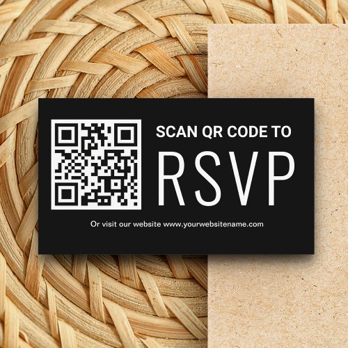 Online QR Code RSVP Wedding Website Black White Enclosure Card