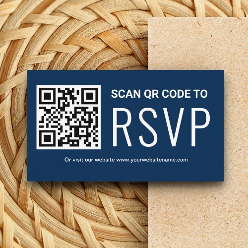 Online QR Code RSVP Wedding Website Blue White Enclosure Card
