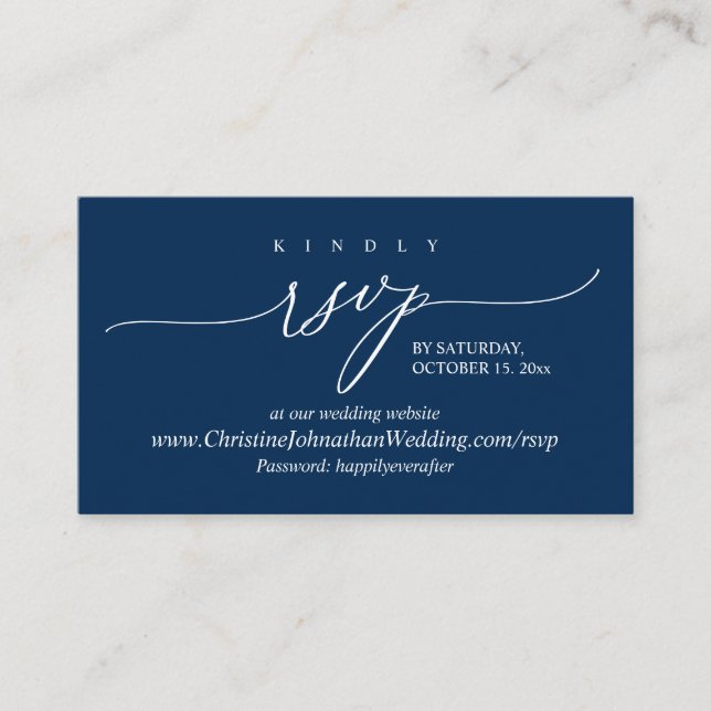 Online RSVP, Modern Simple Navy Blue Calligraphy E Enclosure Card (Front)