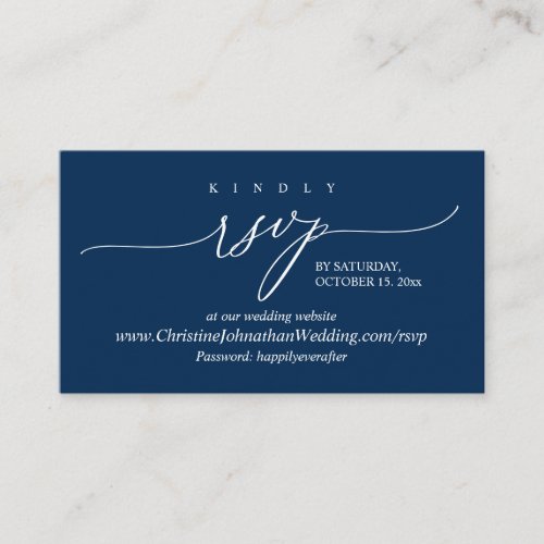 Online RSVP Modern Simple Navy Blue Calligraphy E Enclosure Card