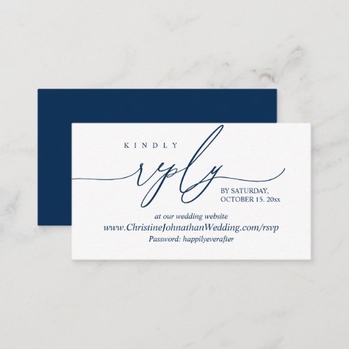 Online RSVP Modern Simple Navy Blue Calligraphy Enclosure Card