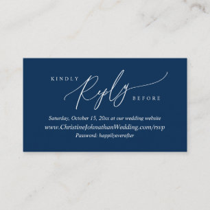 Online RSVP, Modern Simple Navy Blue script Enclos Enclosure Card