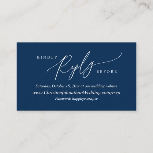 Online RSVP Modern Simple Navy Blue script Enclos Enclosure Card