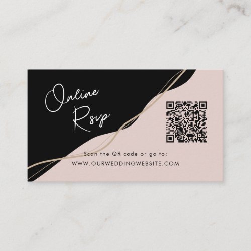 Online RSVP QR Code black and pink wedding website Business Card