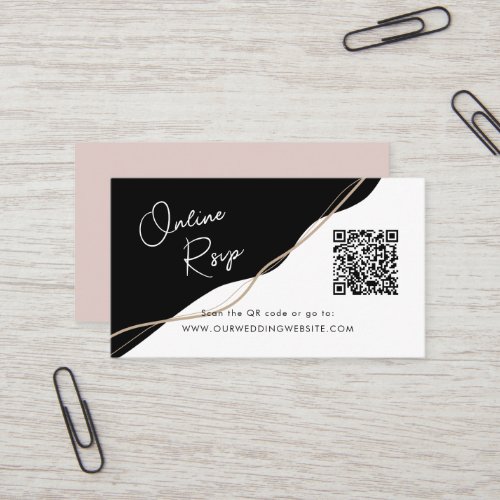 Online RSVP QR Code black and whitewedding website Business Card