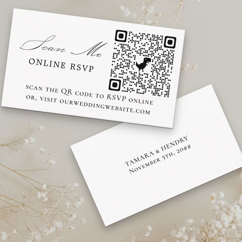 Online RSVP QR Code Black White Wedding Website Enclosure Card