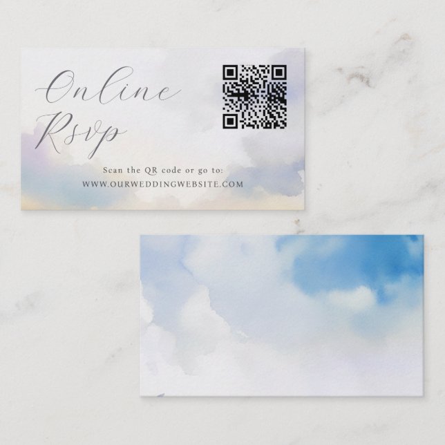 Online RSVP QR Code clouds wedding website Business Card (Front/Back)