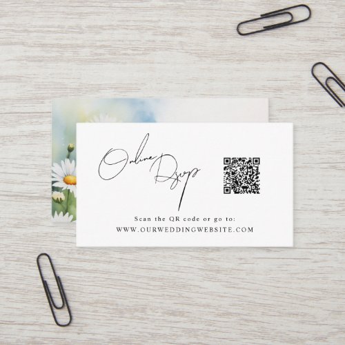 Online RSVP QR Code daisies spring website Business Card