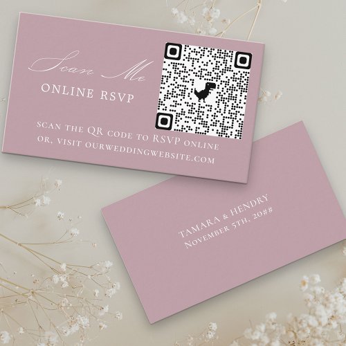 Online RSVP QR Code Dusty Rose Wedding Website Enclosure Card