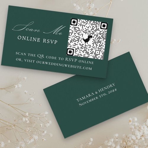 Online RSVP QR Code Emerald Wedding Website Enclosure Card
