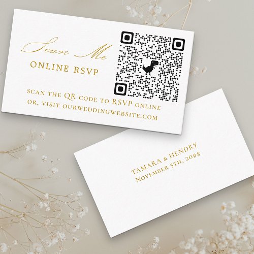 Online RSVP QR Code Gold Wedding Website Enclosure Card