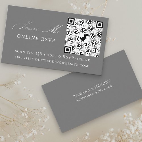 Online RSVP QR Code Grey Wedding Website Enclosure Card