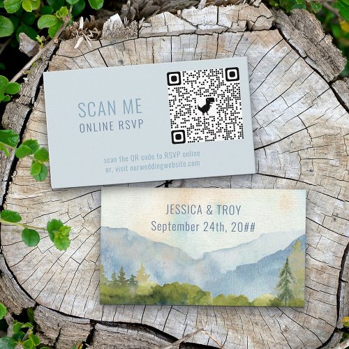 Online RSVP QR Code Mountain Lake Wedding Website Enclosure Card