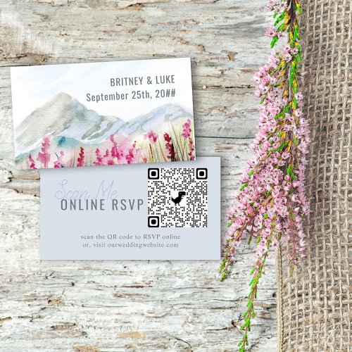 Online RSVP QR Code Mountain Meadow Wedding Enclos Enclosure Card