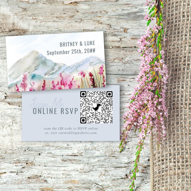 Online RSVP QR Code Mountain Meadow Wedding Enclos Enclosure Card (Creator Uploaded)