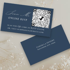Online RSVP QR Code Navy Blue Wedding Website Enclosure Card