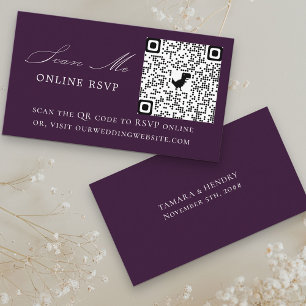 Online RSVP QR Code Purple Wedding Website Enclosure Card