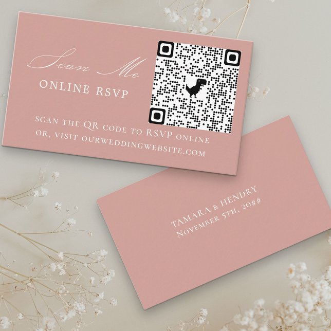 Online RSVP QR Code Rose Gold Wedding Website Enclosure Card (Creator Uploaded)