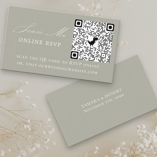 Online RSVP QR Code Sage Green Wedding Website Enclosure Card