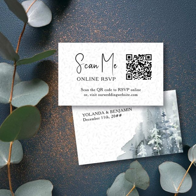Online RSVP QR Code Snow Forest Winter Wedding Enclosure Card (Online RSVP card with qr code from the Snow Forest wedding collection by Darling & May)