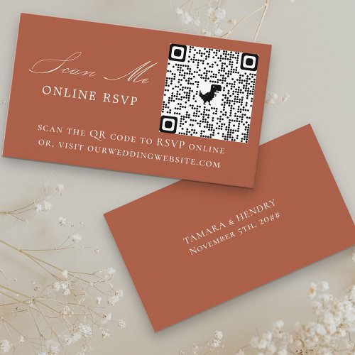 Online RSVP QR Code Terracotta Wedding Website Enclosure Card