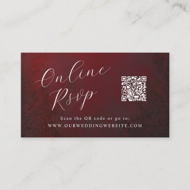 Online RSVP QR Code theatrical ornamental wedding Business Card (Front)