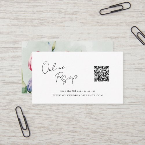 Online RSVP QR Code tulips spring website Business Card