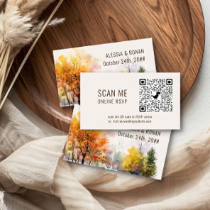 Online RSVP QR Code Woodsy Fall Wedding Website Enclosure Card