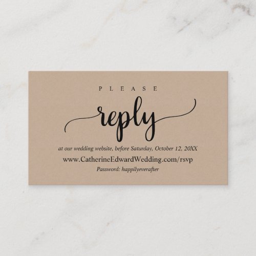 Online RSVP website Black Script Brown Kraft Enclosure Card