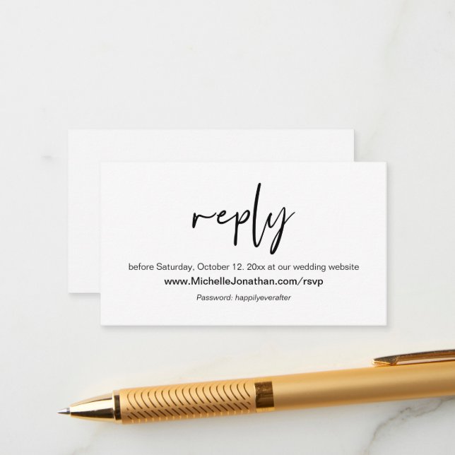 Online RSVP, Wedding website, Password Reminder Enclosure Card (Front/Back In Situ)
