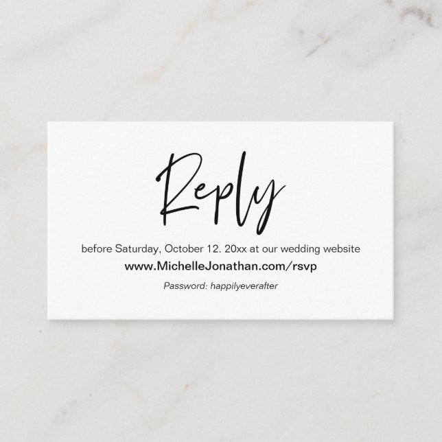 Online RSVP, Wedding website, Password, Reminder Enclosure Card (Front)