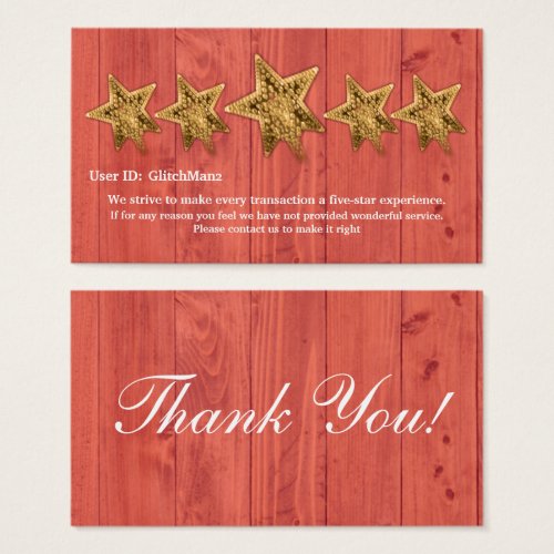 Online Seller five star rating feedback card