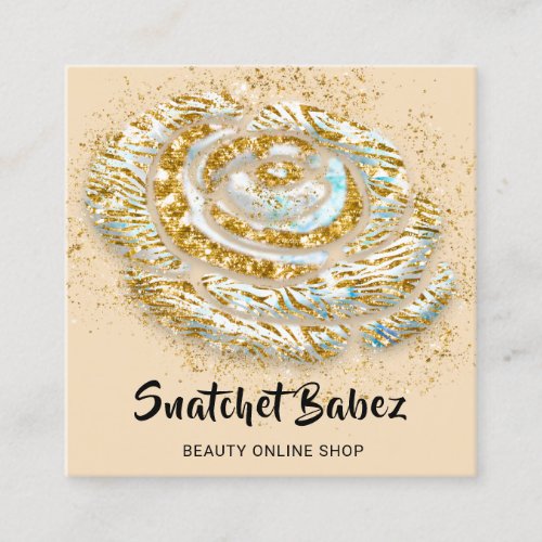 Online Shop Beautique Glitter Gold QR Code Logo Square Business Card