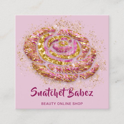 Online Shop Beautique Pink Gold QR Code Logo Square Business Card