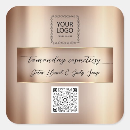 Online Shop QRCode Logo Photo Product Rose Gold Square Sticker
