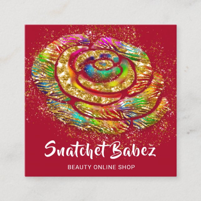 Online Shop Red Rainbow Gold QR Code Logo Squar Square Business Card (Front)