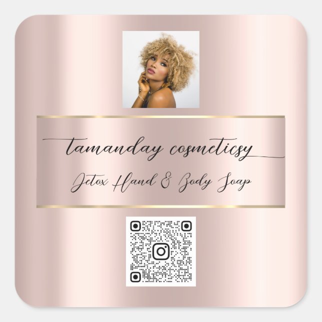 Online Shop Rose QRCode Logo Photo Product Square Sticker (Front)