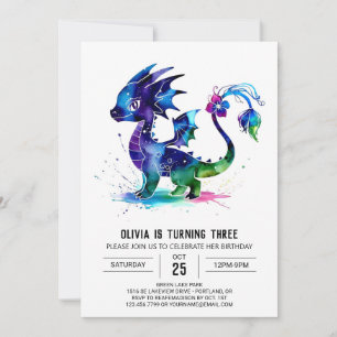 Online Simple Dragon Digital Girl Birthday Invitation