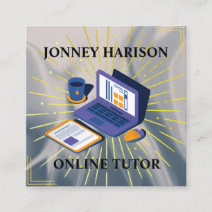 Online Tutor Instructor Virtual Learning Silver Square Business Card