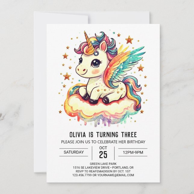 Online Unicorn Birthday Bliss  Invitation (Front)
