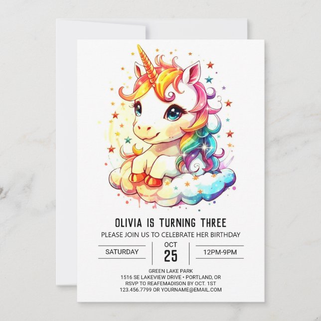 Online Unicorn Birthday Splendor Invitation (Front)