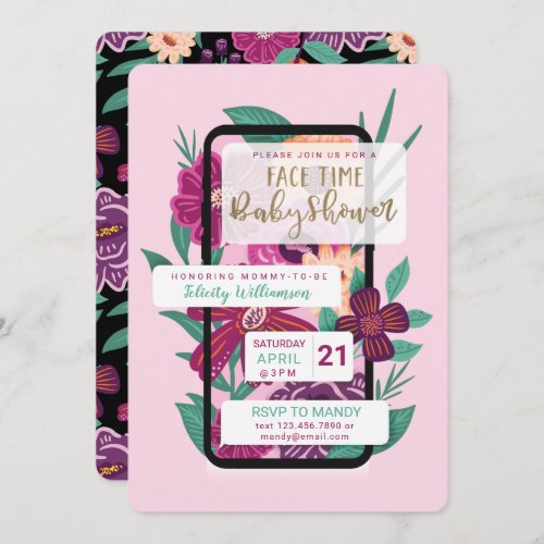 Online Video Chat Floral Phone Texting Baby Shower Invitation