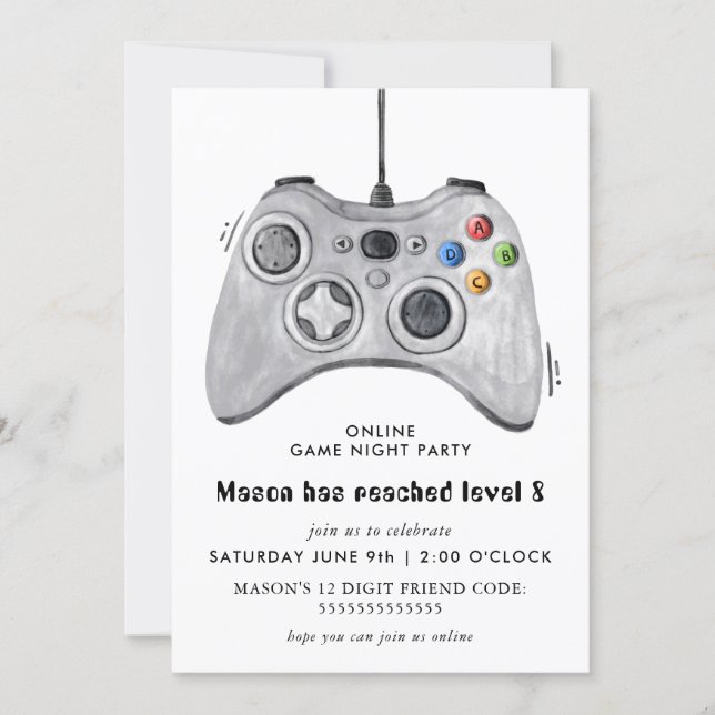 Online Video Game Birthday Party Invitation (Front)