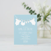Online Virtual Baby Shower Clothesline Blue Invitation (Standing Front)