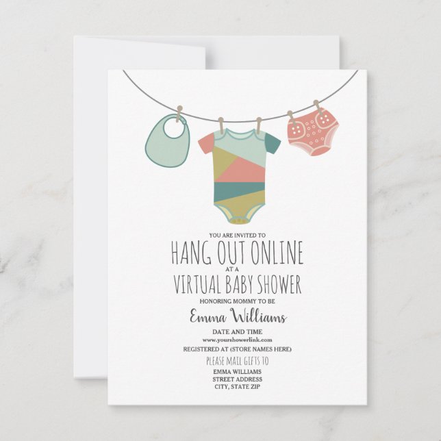 Online Virtual Neutral Baby Shower Clothesline Invitation (Front)