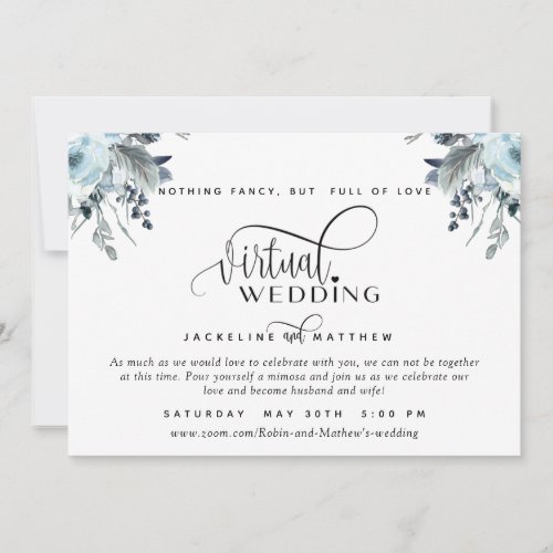 Online Virtual Wedding Blue White and Gray Floral Save The Date