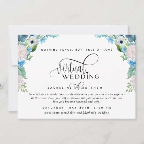 Online Virtual Wedding Blue White and Green Floral Save The Date